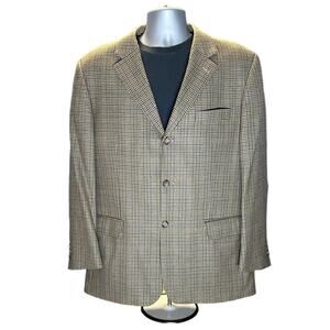 S&K Brown Wool Houndstooth Two Button Front Single Breasted Blazer Size 42R